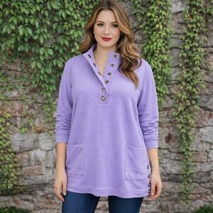NWT SOFT SURROUNDINGS Lilac Snap Placket Tunic, 3X